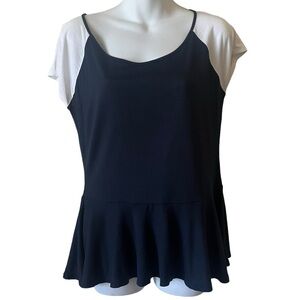 Banana Republic Navy and White Short Sleeve peplum top size M